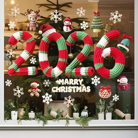 2 adornos navideños para ventanas de 2026: árbol de Navidad, muñeco de nieve, copos de nieve, adornos para ventanas de cristal. (1/5)