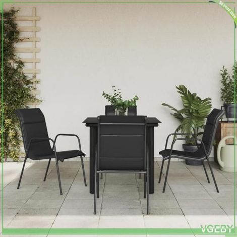 Ensemble à manger de jardin 5 pcs - FAFEICY - 3200711 - Noir/Anthracite - Acier & textilène rembourré - Table verre trempé 80x80 (1/5)
