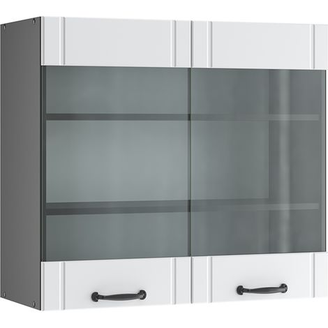 Küchenglasschrank Fame-Line, Weiß Landhaus, 80 cm, Vicco