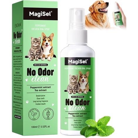 Spray dentaire chien et chat, Spray Dentaire haleine fraîche, Spray-dental pour animaux, Menthe Fraîche, Sans Rinçage ni Brossage, Anti Tartre, Mauvaise Haleine, Facile à utiliser (100ml) (1/5)