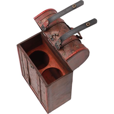 Boîte à vin vintage 2 bouteilles avec couvercle et poignée, motif écossais antique, rangement en panneau de particules pour bouteilles (1/5)