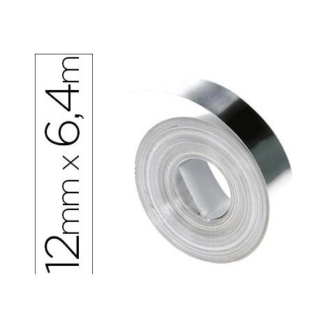 Cinta dymo acero inoxidable 12mm x 6,40mt sin adhesivo para rotuladora