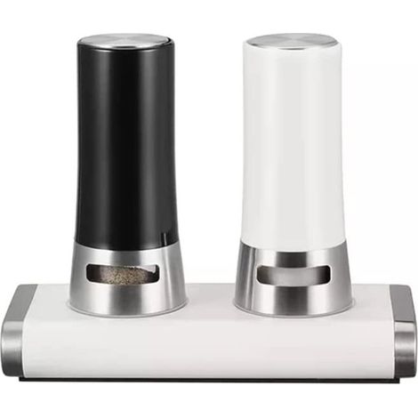 Dispenser per Sale e Pepe 2 Pezzi barattolini con Supporto Magnetico per Evitare fuoriuscite contenitori Bianco e Nero (1/5)