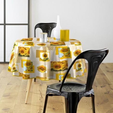 Nappe Toile Cirée Ronde "Sunflower" 160cm Jaune (1/2)