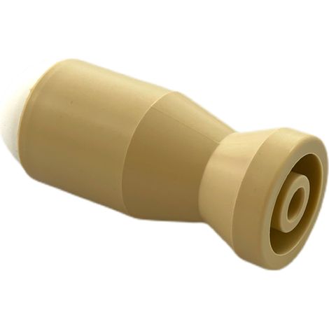 Butoir mural MADE IN FRANCE en plastique dur beige & bouchon amortisseur en élastomère blanc. Diamètre 27mm et longueur 70mm. (1/3)