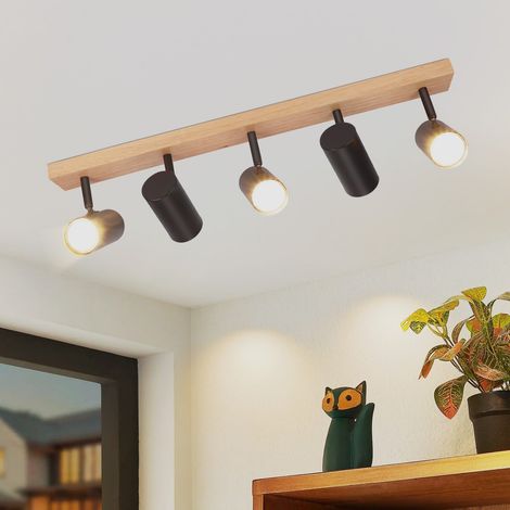 Deckenstrahler Holz GBLY Deckenleuchte 5 Flammig - Deckenlampe Schwarz Deckenspots GU10 Flurlampe Wohnzimmerlampe für Schlafzimmer Flur Kindzimmer Küche MAX.25W (Ohne Leuchtmittel)