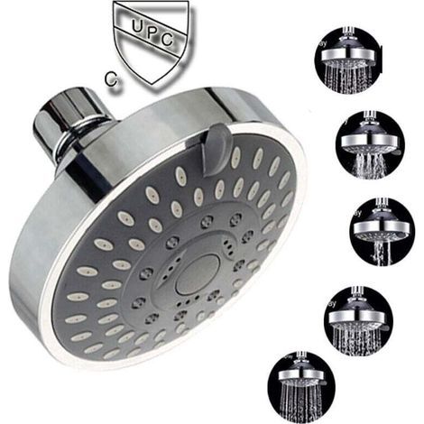 Pommeau de douche chromé orientable, Pomme de douche pluie ronde en acier tête de douche miroir face,.. (1/3)