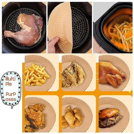 Einweg-Papiereinlagen für Luftfritteusen, 100 Stück Luftfritteuseneinlagen, antihaftbeschichtetes Backpapier mit Kochfunktion B (1/2)