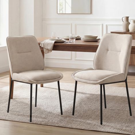 Wahson Dining Chairs Set of 2, Chenille Upholstered Kitchen Chairs with Metal Legs, Modern Style for Dining Room, Kitchen and Bedroom, Oatmeal (1/5)