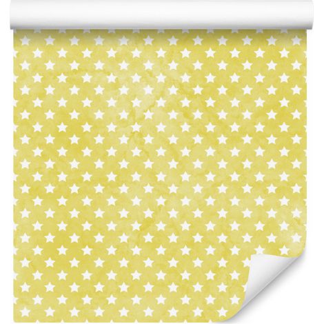 Tapete mit cremefarbenen und gelben Sternen, cremefarbener Hintergrund für Wohn- und Schlafzimmer, 50 x 1000 cm (1/5)