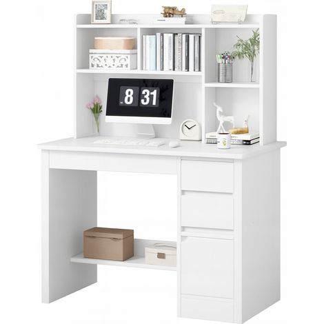 Jugend-Computertisch Loft weiß mit Regal, Regalböden und Schubladen