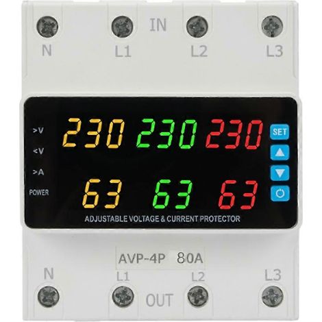 Relais de tension triphasé 220-380 V, inverseur 80 A, protection contre les surtensions, les sous-tensions, les surintensités et les pertes de phase. (1/5)