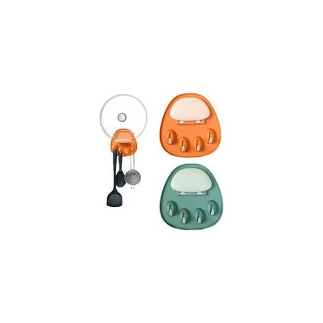 Lot de 2 supports muraux auto-adhésifs pour couvercles de casseroles, réglables, orange et vert – (1/5)