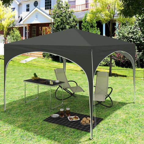 WOLTU Pavillon 3x3m, Gartenzelt Pop-Up wasserdichter Faltpavillon, Partyzelt Sonnenschutz Event Gazebo auf Terrasse Camping mit Halbmonddach Pagodenzelt des Halbkreises aus Oxford Metallrahmen, Grau (1/5)