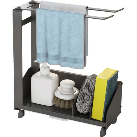 Organiseur d'évier de Cuisine Porte Eponge Evier Acier Inoxydable Rangement Evier avec Porte-Serviettes Accessoires de Cuisine avec Plateau Amovible