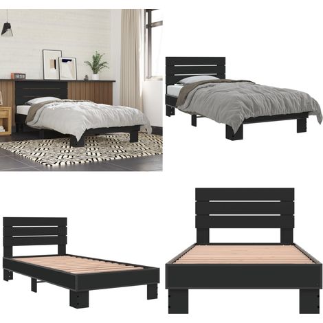 Bettgestell Schwarz 75x190 cm Holzwerkstoff und Metall - Schlafzimmerbettwäsche - Doppelbett - Boxspringbett - Bettkasten - Lattenrost - Home & Living
