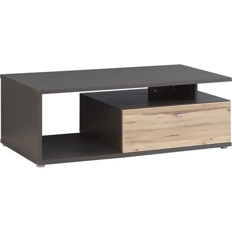 Table basse 120 cm 2 tiroirs décor chêne clair et gris - MARBELLA (1/5)