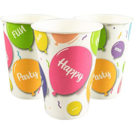¡Vasos de papel con globos felices 8 unidades
