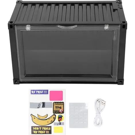 Vitrine miniature avec éclairage LED, anti-poussière et empilable, pour figurines et maquettes (noire). (1/3)