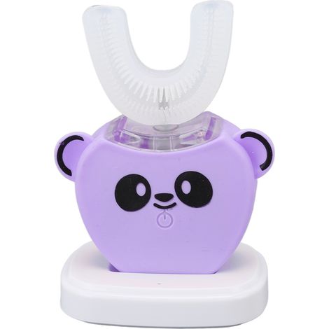 Brosse à dents électrique automatique pour enfants, type U en silicone, rechargeable, nettoyage buccal à 360 degrés, violet