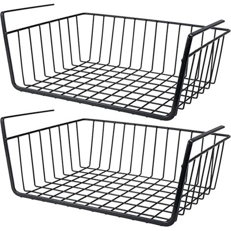 2PCS Panier Suspendu, Métallique Paniers à Étagères Empilables Panier de Rangement de Cuisine pour Cuisine,Pantry,Bureau,Bookshelf,Placard,Salle de Bain (Noir) (1/5)