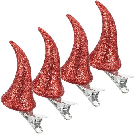 4-Piece Red Devil Horn Plastic and Iron Hair Clips, Easy to Wear, Halloween Cosplay Accessory for Costume Parties for Boys, Girls, and Adults (1/5)