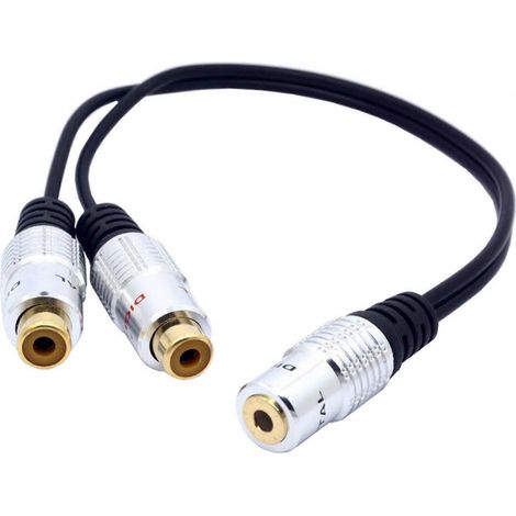 Câble de 9,84 pouces (25 cm) avec connecteur femelle 3,5 mm vers 2 RCA femelles, connecteur plaqué or, câble adaptateur répartiteur de port 3,5 mm vers 2 RCA. (1/5)