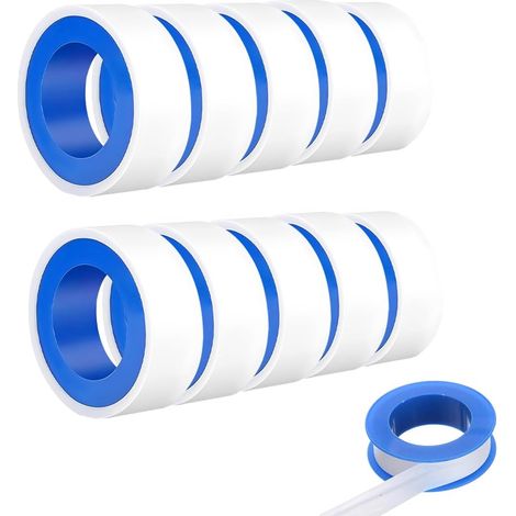 10 Rouleaux De Ruban Téflon 10 M X 12 Mm – Ruban Ptfe D'Étanchéité Pour Plomberie, Cuisine, Salle De Bain, Piscine, Industrie (Blanc) (1/5)