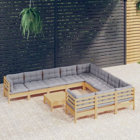 Juego de muebles de jardín 11 pzas y cojines madera de pino
