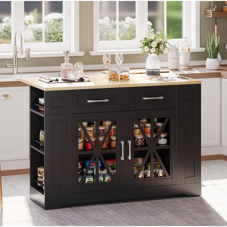 MEUBLIV Kücheninsel 120 cm schwarz/natur – klappbare Essplatte mit Stauraum (1/5)
