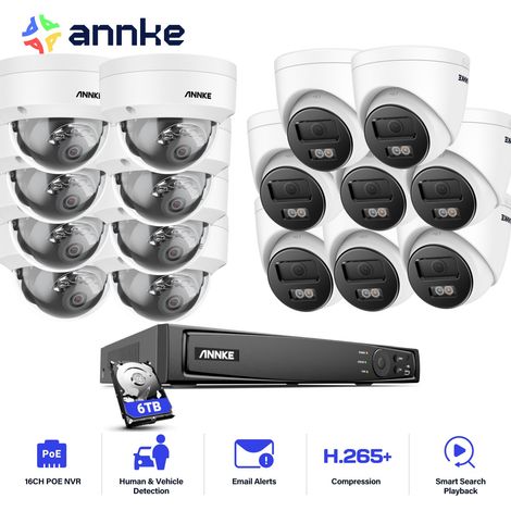 ANNKE 12MP Videoüberwachungsset Aussen,16 Kanäle NVR mit 16X 12MP PoE Kamera Farbkameras Nachtsicht Remote App/PC Überwachungskameraset 8 Dôme+8 Tower,6TB HDD (1/5)