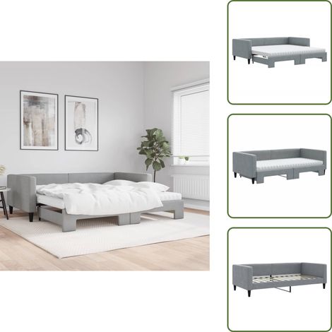 vidaXL Lit de jour avec gigogne et matelas gris clair 100x200 cm tissu