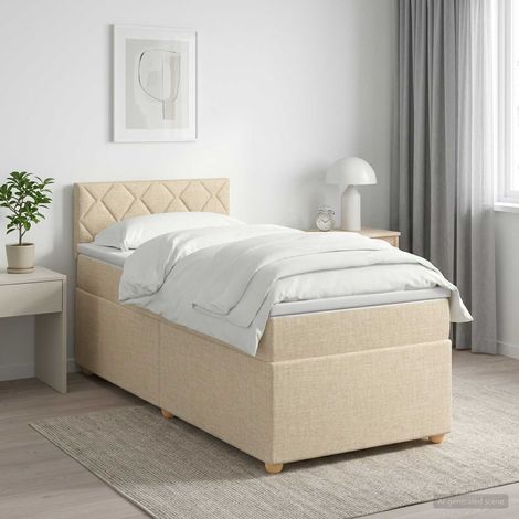vidaXL Lit boxspring avec matelas Crème 100 x 200 cm Tissu (1/5)