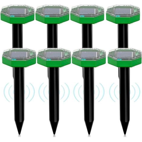 Répulsif solaire à ultrasons pour souris, lot de 8, répulsif solaire d'extérieur pour repousser les taupes et autres rongeurs des jardins et des pelouses (1/5)