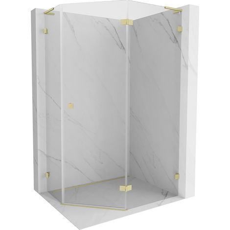 Mexen Lunar L Fünfeck-Duschkabine rechts öffnend 100 x 90 cm, transparent, gebürstetes Gold - 831L-100P-090L-55-00-P (1/5)