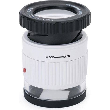 LED Scale Loupe 30X Adjustable Magnification Magnifier Metal Cylinder Type Mirror with Scale Small S-White