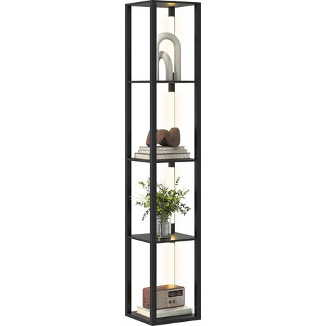 Lampadaire avec étagères 4 niveaux dimmable LED variateur d'intensité interrupteur à pied pour salon chambre bureau noir