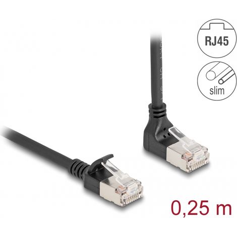 Delock Cable de red RJ45 Cat.6A S/FTP Slim 90Â° acodado hacia arriba / recto 0,25 m negro