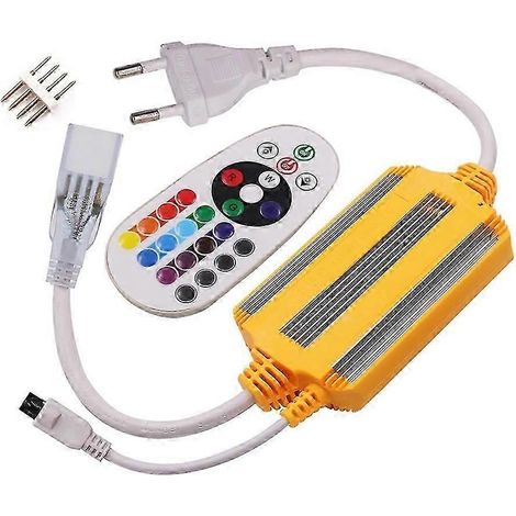 Contrôleur de bande LED RGB 1500W avec fonction de gradation 16 couleurs, télécommande infrarouge sans fil à 24 touches, prise standard européenne, indice d'étanchéité IP68 (EK). (1/5)