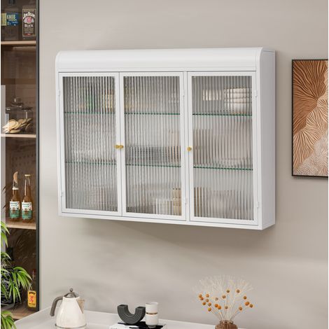 Mueble almacenamiento mural de vidrio 3 puertas blanco OKMYHOME (1/5)