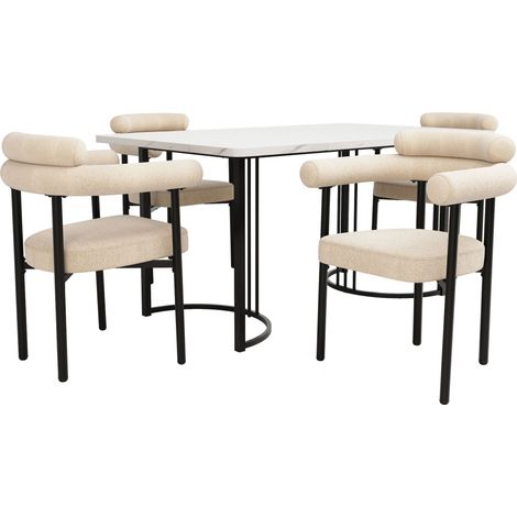 GagaEnsemble repas 5 pièces, table 140 cm, chaises beige, métal (1/5)