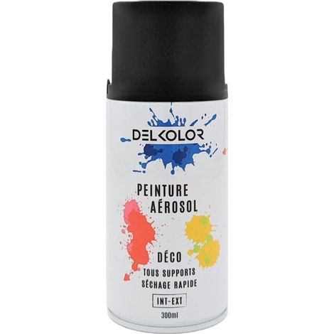 Delkolor Peinture en Aérosol Tous Supports - 300ml Couleur: RAL 9005 NOIR FONCE - Conditionnement: 300ml