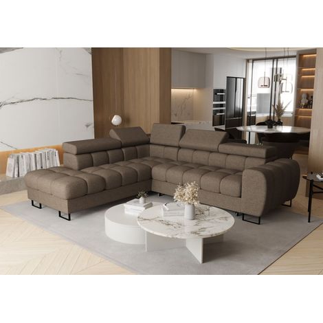 Ecksofa Schlafsofa BASTIEN MAX in Stoff Primo Braun Ottomane Links (1/4)