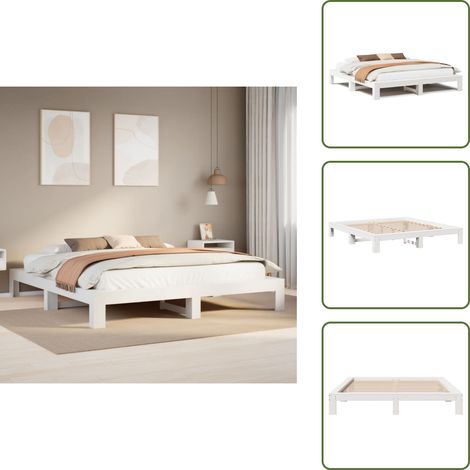 Massivholzbett ohne Matratze Weiß 180x200 cm Kiefernholz - Bettgestell - Bettgestelle - Bett - Bettrahmen (1/5)