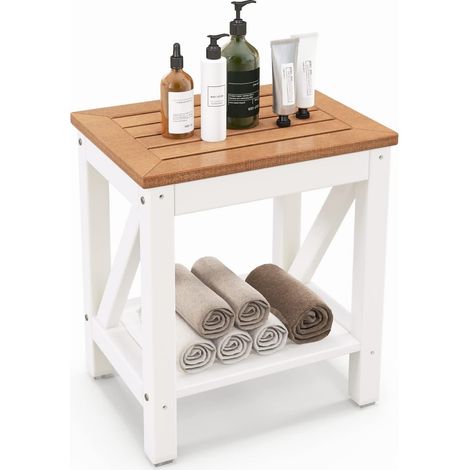 COSTWAY Sgabello da Doccia a 2 Livelli, Panca da Bagno Impermeabile con Piedini Antiscivoli, Design a Stecche, Sgabello Versatile con Carico 150 kg, 43 x 32 x 47 cm (Stile 2) (1/5)