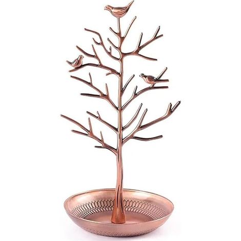 Support d'arbre à bijoux en bronze antique – Oiseaux vintage – Accrochez vos bijoux – Tour de rangement suspendue (1/5)