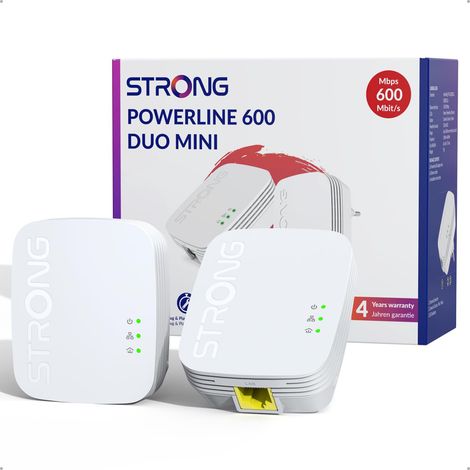 Strong Kit Powerline 600 Duo Mini PL600MDUO, 2 Adaptateurs, HomePlug AV2, 600 Mbps, Cryptage AES 128 Bits, Ports LAN RJ-45