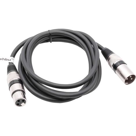 vhbw Cable DMX conector macho XLR a conector hembra XLR compatible con luces, focos, escenarios - 3 pines, revestimiento cable de PVC, negro, 2m