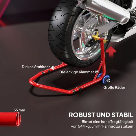 Support de levage moto avant/arrière, béquille de maintenance en acier rouge, capacité 544 kg (1/4)