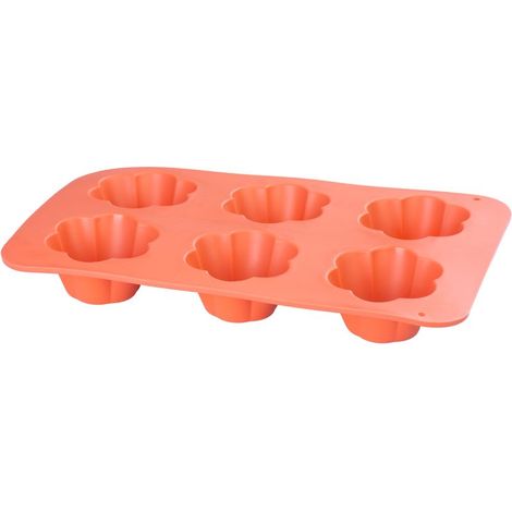 Form MagicHome, zum Backen, für 6 Muffins, Silikon, Blumenmuster, rot, 28,6x17,2 cm (1/4)